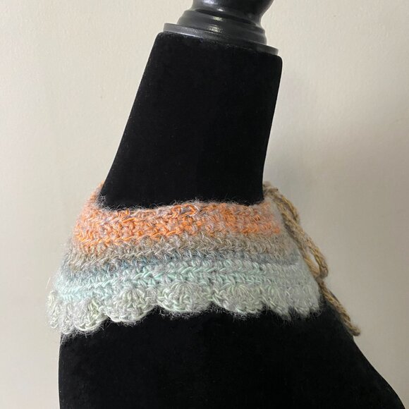 Handmade Crochet Blue Orange Multicolour Wool Blend Collar Neckwear Accessory - Picture 5 of 6